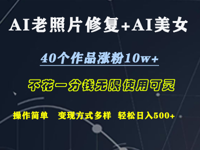 AI老照片修复+AI美女玩发  40个作品涨粉10w+  不花一分钱使用可灵  操作简单  变现方式多样话   轻松日去500+-IT吧