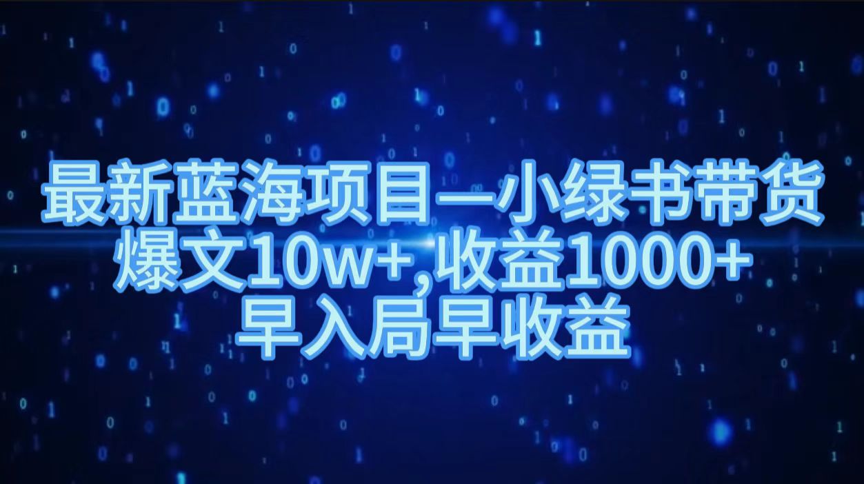 最新蓝海项目小绿书带货，爆文10w＋，收益1000＋，早入局早获益！！-IT吧