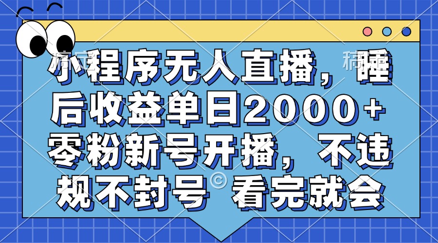 小程序无人直播，睡后收益单日2000+ 零粉新号开播，不违规不封号 看完就会-IT吧