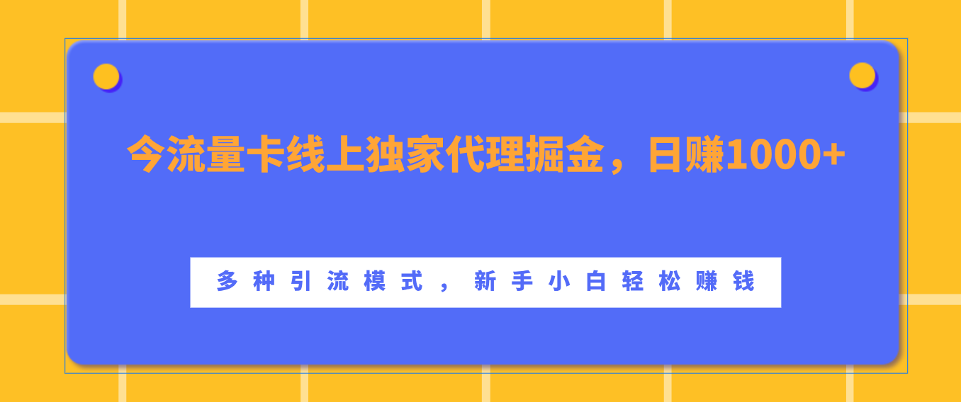 流量卡线上独家代理掘金，日赚1000+ ，多种引流模式，新手小白轻松赚钱-IT吧