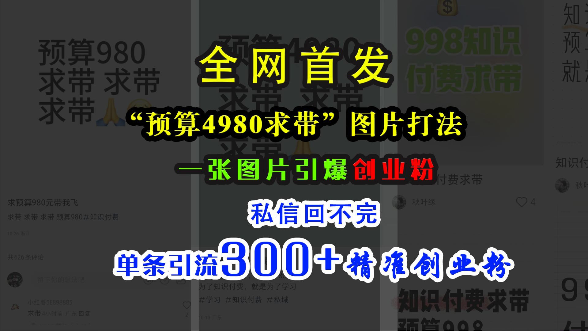 小红书“预算4980带我飞”图片打法，一张图片引爆创业粉，私信回不完，单条引流300+精准创业粉-IT吧