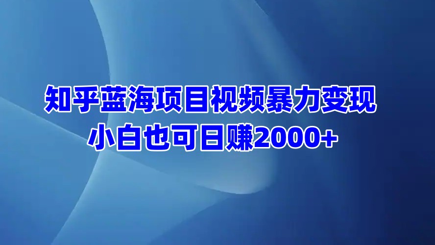 知乎蓝海项目视频暴力变现  小白也可日赚2000+-IT吧