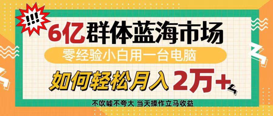 6亿群体蓝海市场，零经验小白用一台电脑，如何轻松月入2万+-IT吧