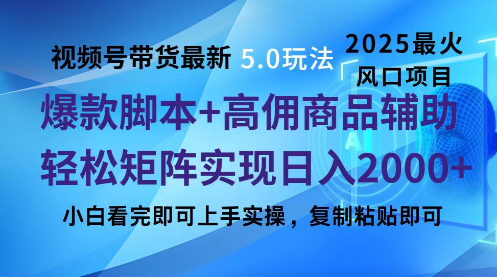 视频号带货最新5.0玩法，作品制作简单，当天起号，复制粘贴，脚本辅助，轻松矩阵日入2000+-IT吧