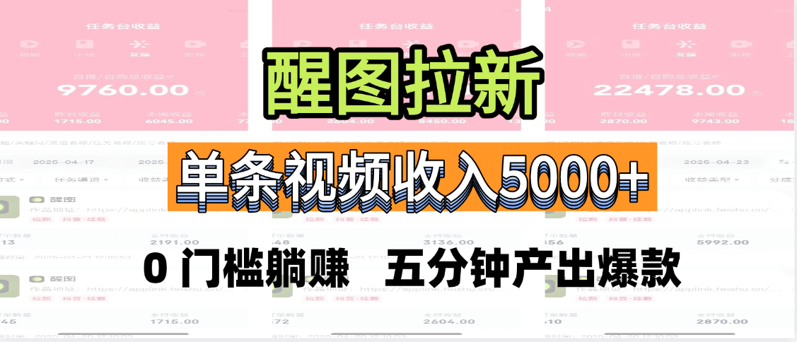 醒图拉新，0 门槛躺赚，五分钟产出爆款，单条视频收入5000+-IT吧