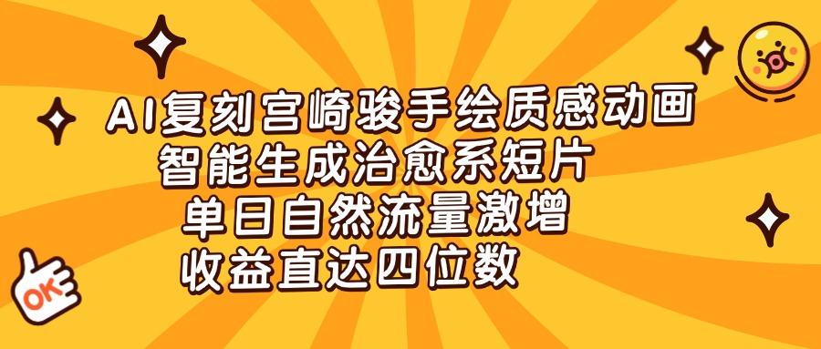 AI复刻宫崎骏手绘质感动画，智能生成治愈系短片，单日自然流量激增，收益直达四位数-IT吧