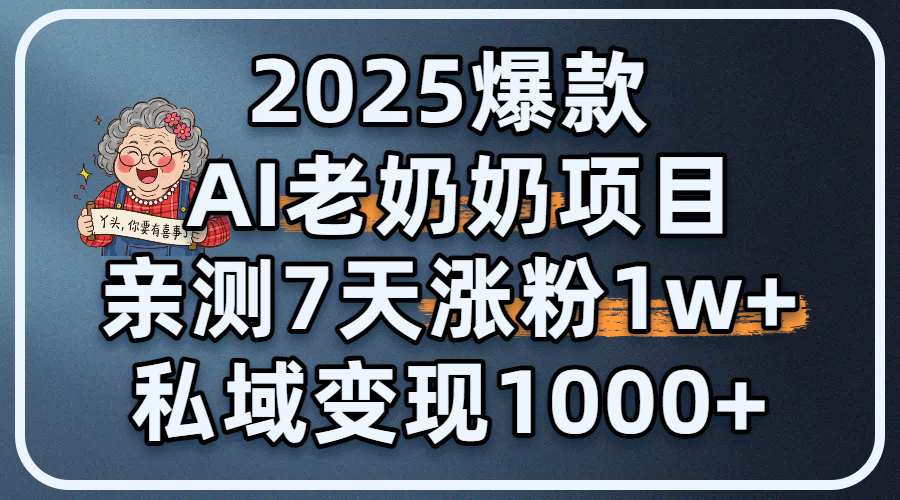 2025爆款 AI 老奶奶项目：亲测 7 天涨粉 1W+，私域变现 1000+-IT吧