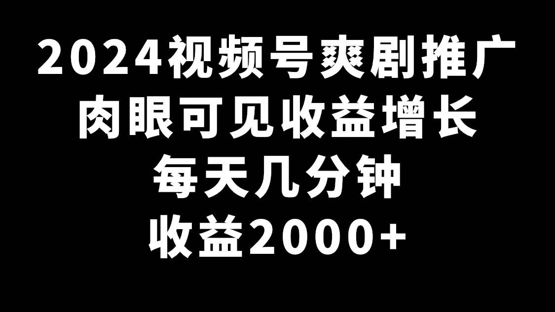 2024视频号爽剧推广，肉眼可见的收益增长，每天几分钟收益2000+-IT吧