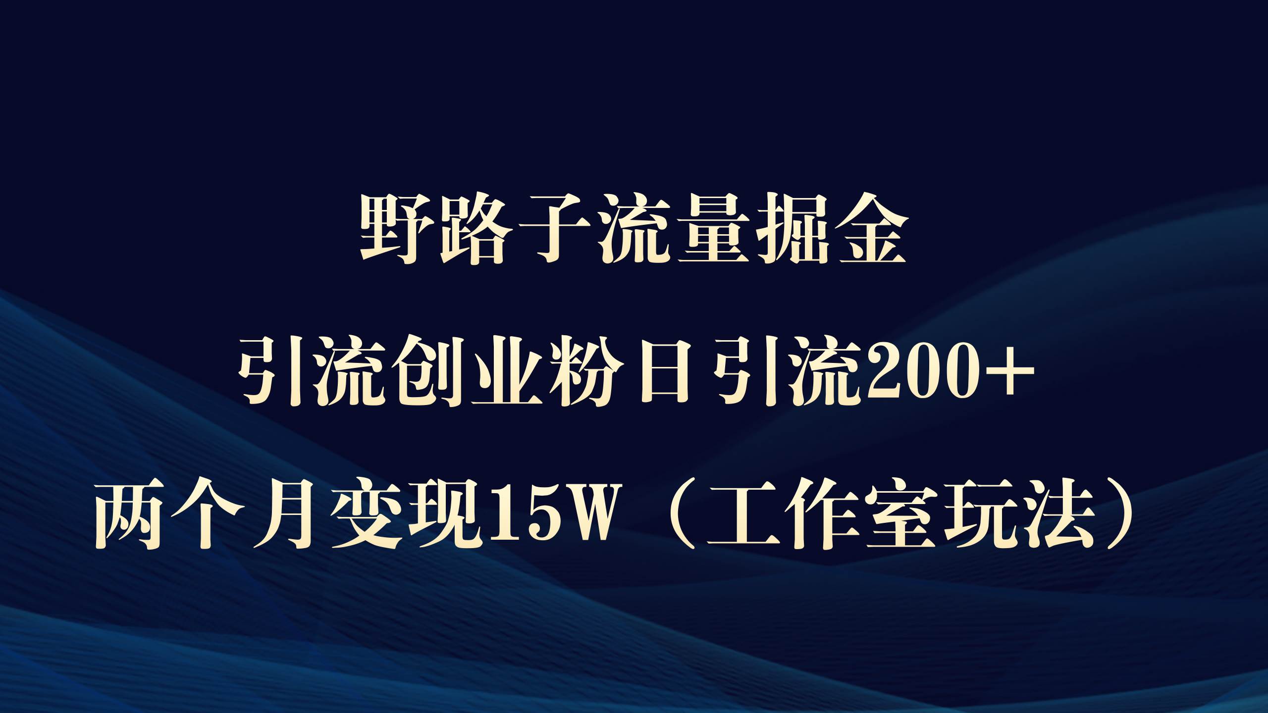 野路子流量掘金，引流创业粉日引流200+，两个月变现15W（工作室玩法））-IT吧