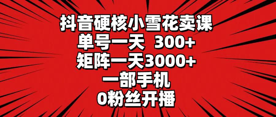 抖音硬核小雪花卖课，单号一天300+，矩阵一天3000+，一部手机0粉丝开播-IT吧