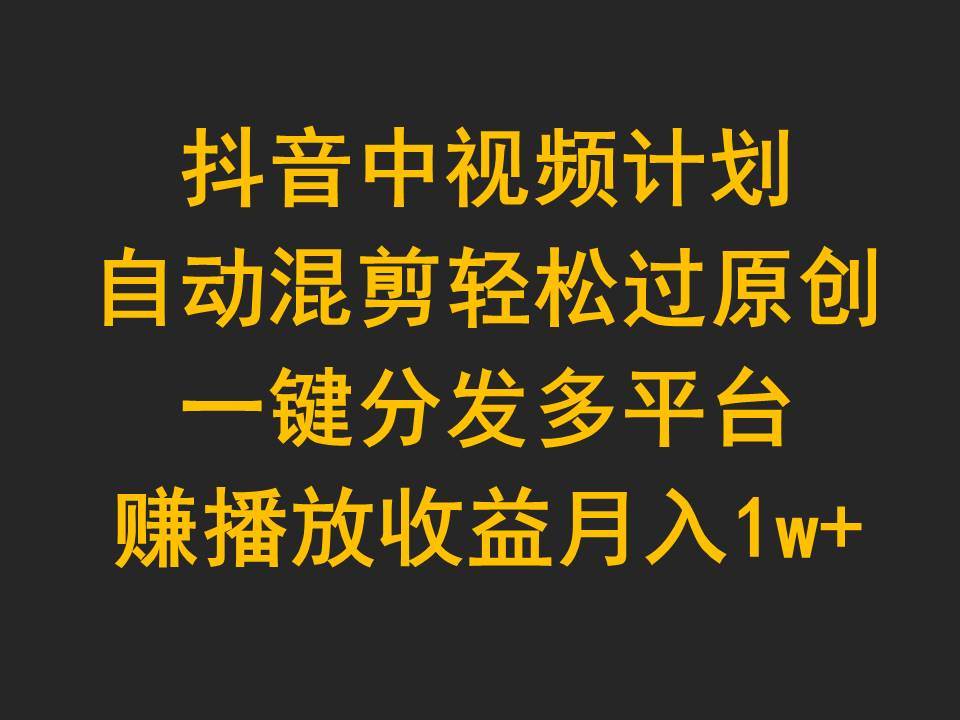 抖音中视频计划，自动混剪轻松过原创，一键分发多平台赚播放收益，月入1w+-IT吧