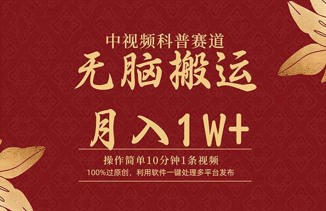 中视频科普赛道，10分钟1条视频，条条爆款，100%过原创，无脑搬运月入1W+-IT吧