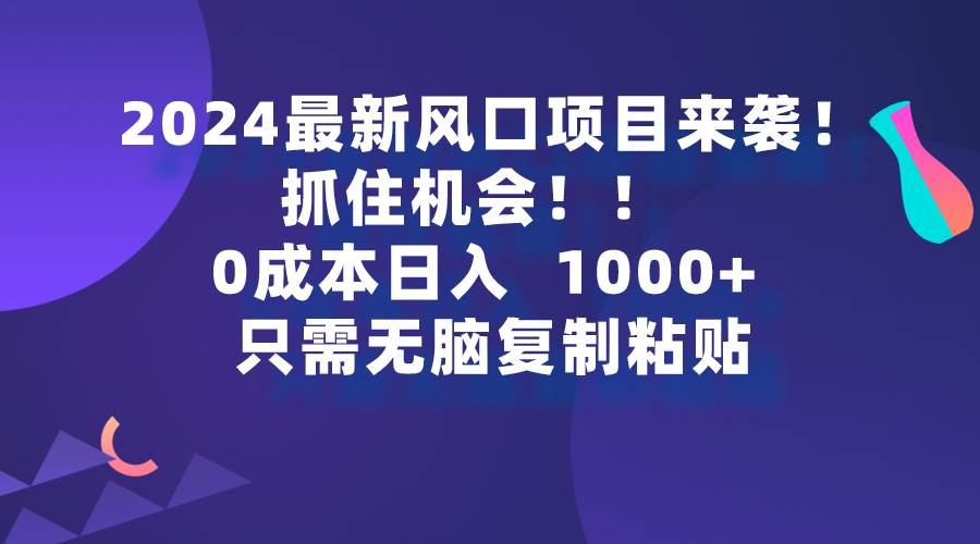 2024最新风口项目来袭，抓住机会，0成本一部手机日入1000+，只需无脑复...-IT吧