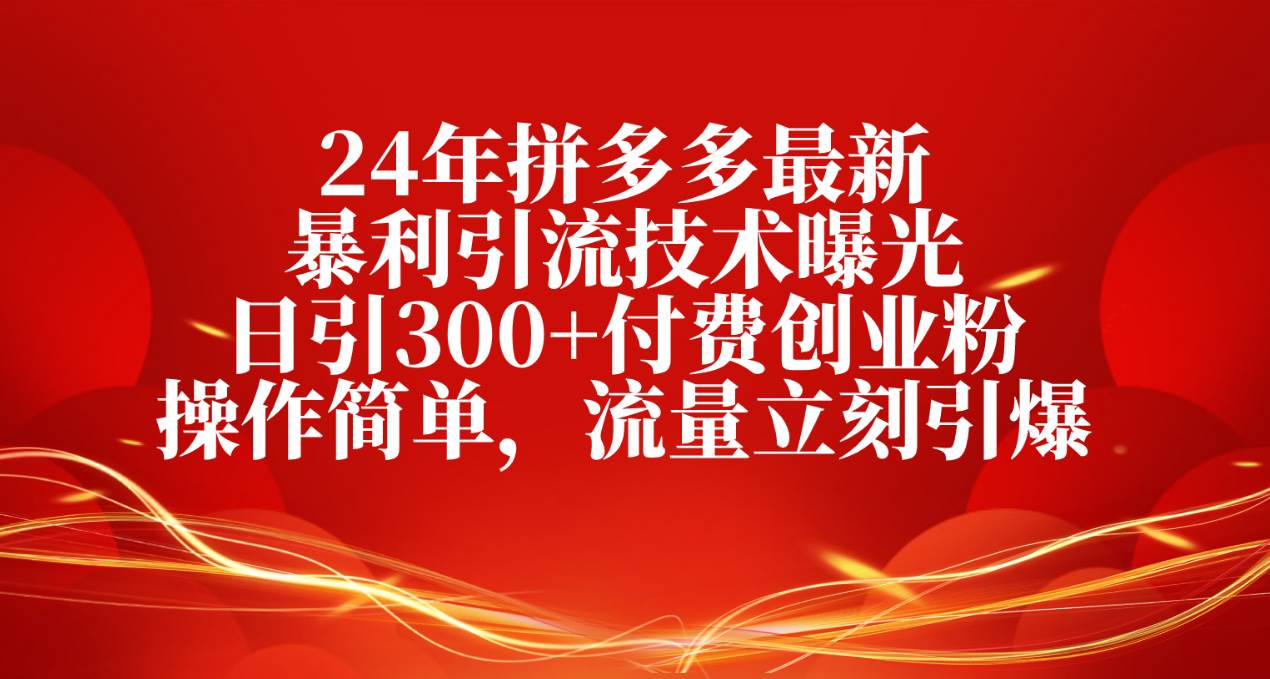 24年拼多多最新暴利引流技术曝光，日引300+付费创业粉，操作简单，流量...-IT吧