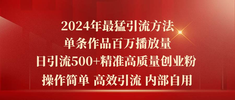 2024年最猛暴力引流方法，单条作品百万播放 单日引流500+高质量精准创业粉-IT吧