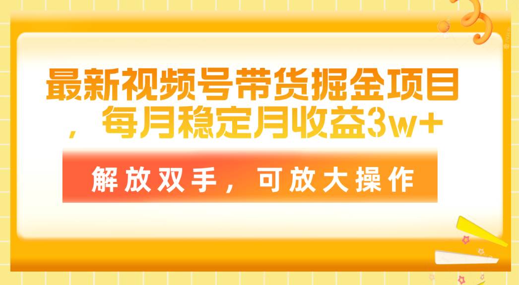 最新视频号带货掘金项目，每月稳定月收益3w+，解放双手，可放大操作-IT吧