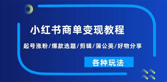 小红书商单变现教程：起号涨粉/爆款选题/剪辑/蒲公英/好物分享/各种玩法-IT吧