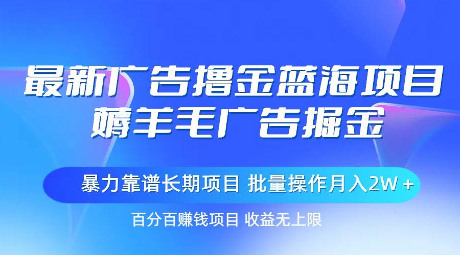 最新广告撸金蓝海项目，薅羊毛广告掘金 长期项目 批量操作月入2W＋-IT吧