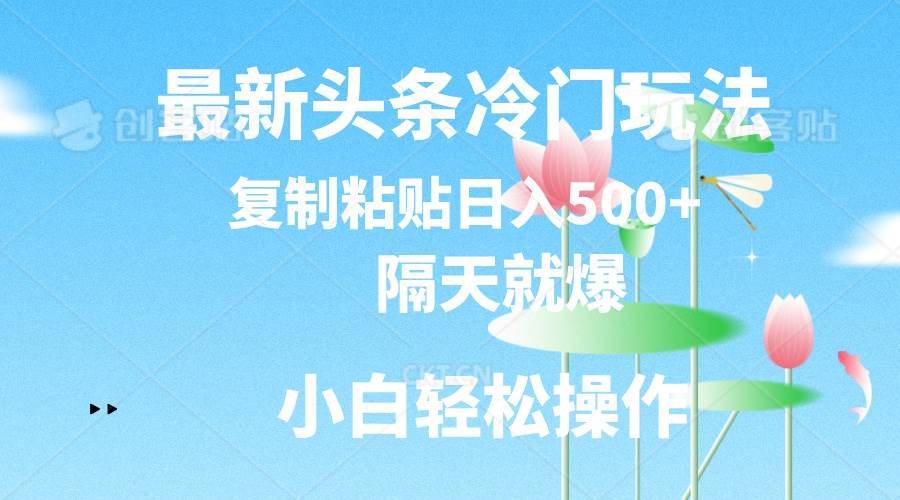 最新头条冷门玩法，隔天就爆，复制粘贴日入500+-IT吧