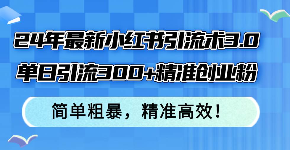 24年最新小红书引流术3.0，单日引流300+精准创业粉，简单粗暴，精准高效！-IT吧