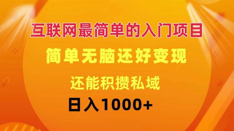 互联网最简单的入门项目：简单无脑变现还能积攒私域一天轻松1000+-IT吧