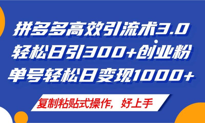 拼多多店铺引流技术3.0，日引300+付费创业粉，单号轻松日变现1000+-IT吧