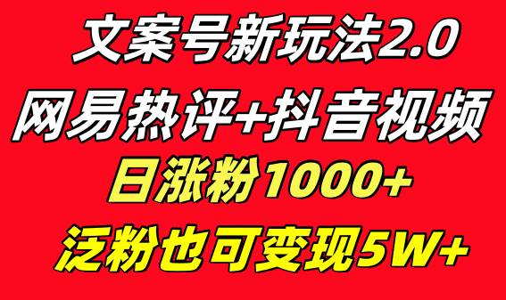 文案号新玩法 网易热评 抖音文案 一天涨粉1000  多种变现模式 泛粉也可变现-IT吧