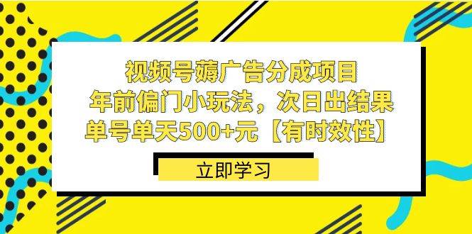 视频号薅广告分成项目，年前偏门小玩法，次日出结果，单号单天500 元【有时效性】-IT吧